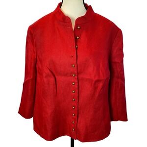 Vintage Lauren Ralph‎ Lauren Linen Jacket Blazer 16W Military Equestrian Preppy
